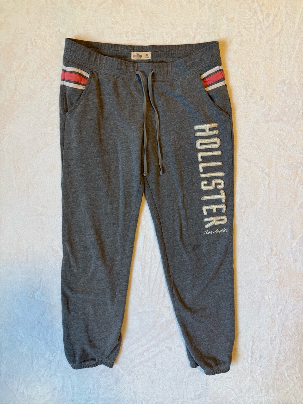 Hollister Heather Gray Joggers with pink Stripe Detail